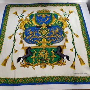 Vintage Heraldic Shield Echo Scarfs Inc Square Scarf Crest Horses Equestrian